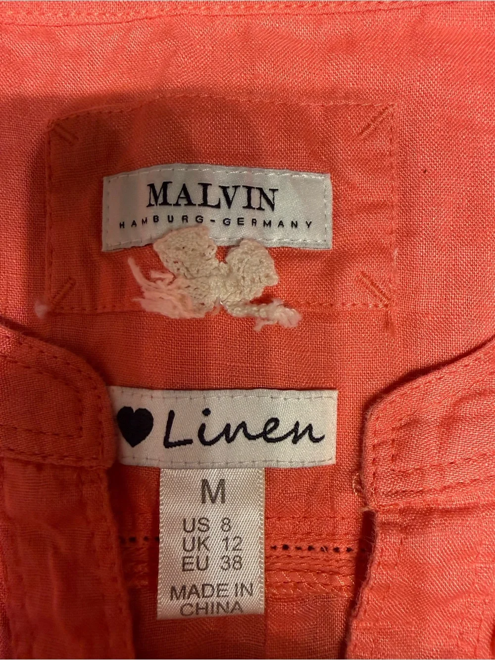 Malvin Linen Women's Coral Button-Front Pintuck Blouse- Size M/8